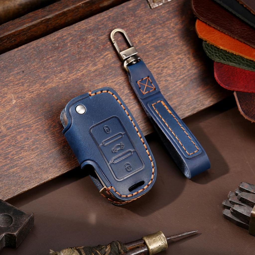 Leather key bag is suitable for Volkswagen key cover folding special protection car key cover genuine leather