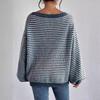 Fashion One-word Neck Striped Off-the-shoulder Knitted Women Sweater Autumn and Winter Pullover Loose Simple Office Sweaters Casual Long Sleeve Tops