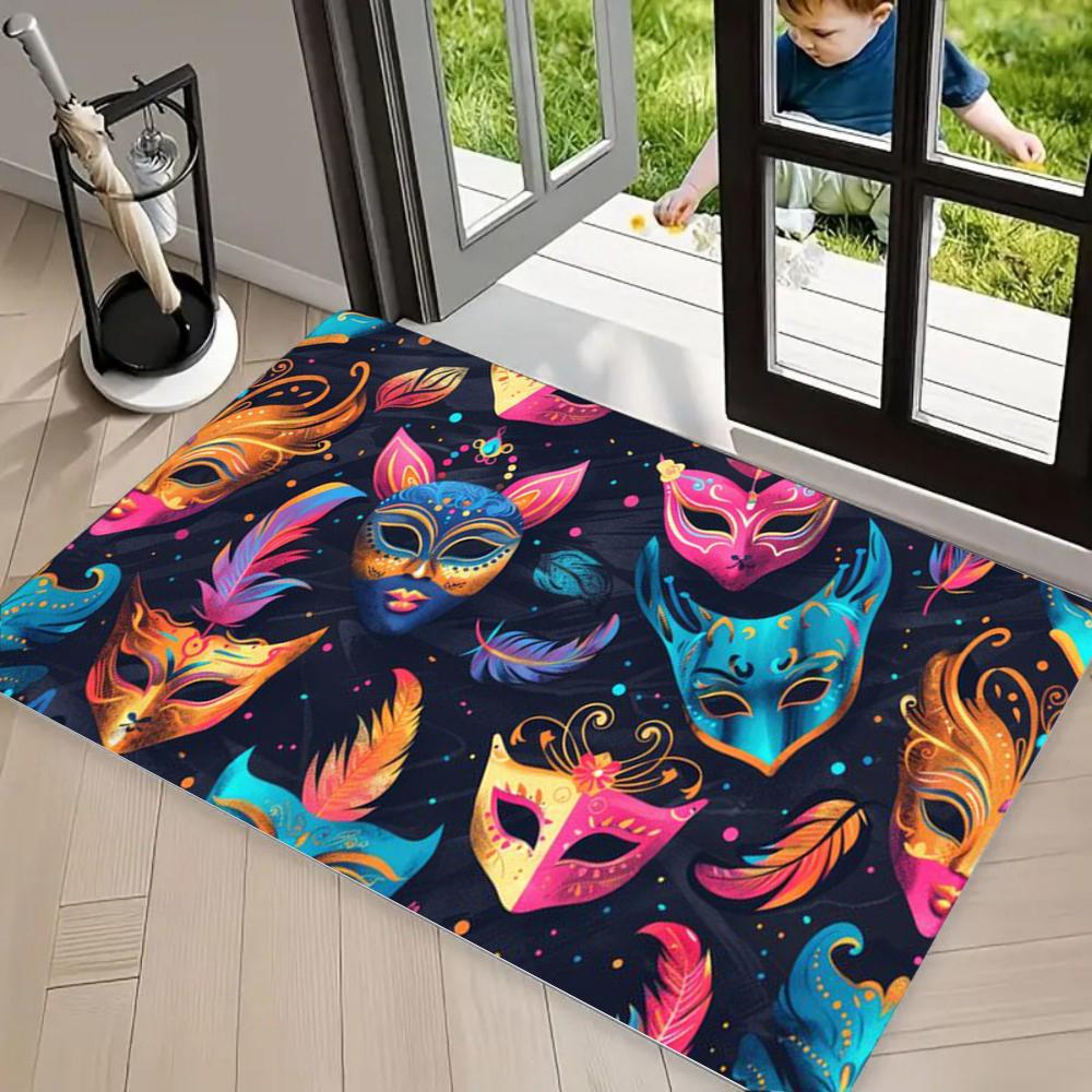 Carnival Mask Carpet Mat Rug Exquisite & Glamorous Home Decoration with Deep Purple Tone for Front Door Entrance Door Mat