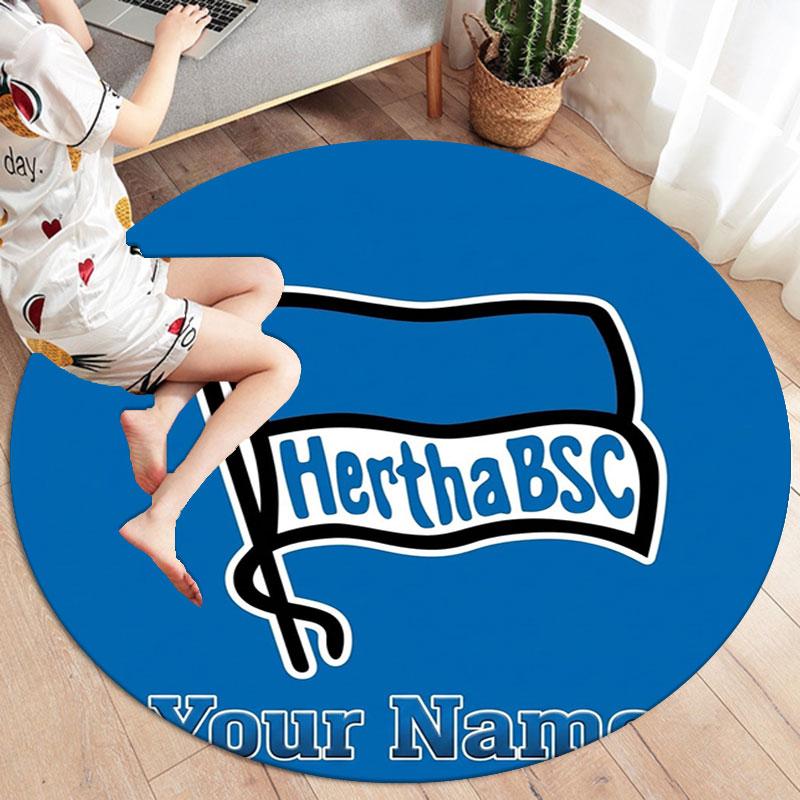 Hertha BSC Custom Name Round Area Rug,Carpet Rug for Living Room Bedroom Sofa Playroom Decor,Non-slip Floor Mat