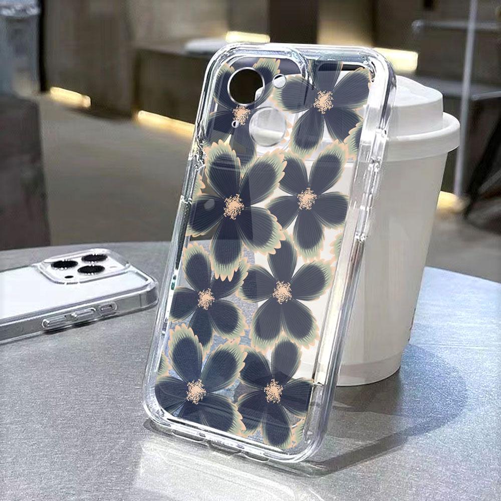 Dark Floral Pattern with Beige Centers Lucency Phone Case for IPhone 14 15 16 13 12 11 17 Pro Max 12 13 Mini Soft Cover