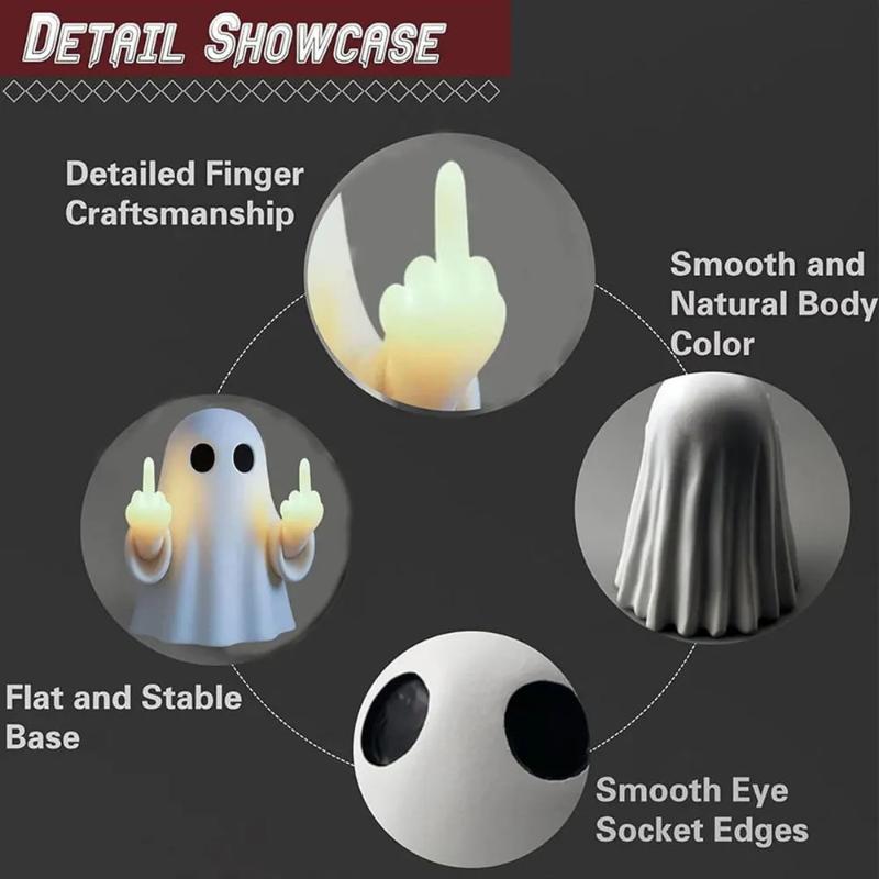 3D Middle Finger Cute Ghost Night Light Halloween Resin Ghost Figurines Funny Cute For Home Prank Gifts 2025 Halloween Ornament