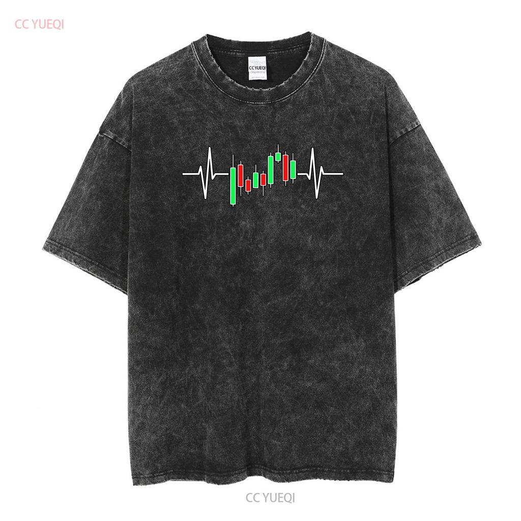 Retro Trader Heartbeat Pulse Crypto Forex Stock Market Trading T Shirt vintage Washed streetwear graphic Breathable fashion