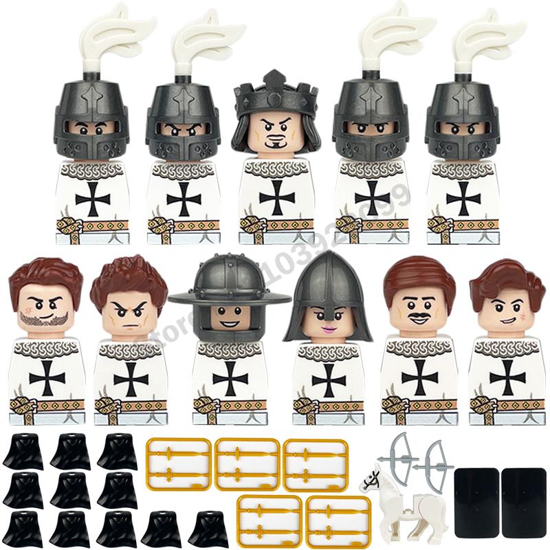 Medieval Military Building Blocks Roman Officer Soldier Knight Imperial Army Head Of State Elf Hunter Lion King War Horse Brick