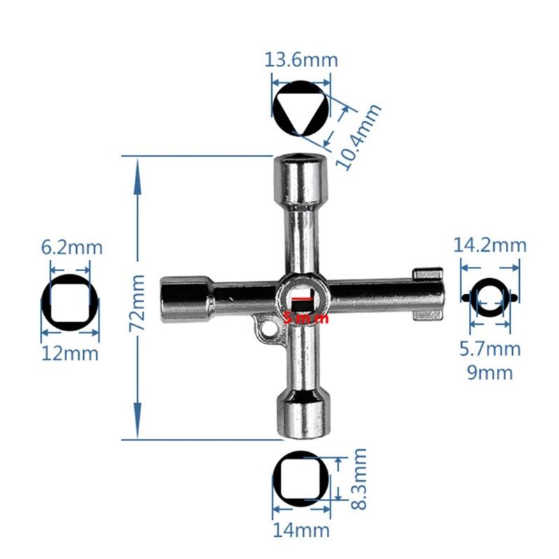 4-Way Multi-Functional Utilities Key Triangle Square Universal Cross Triangle Key Wrench for Faucet Electrical Cabinet