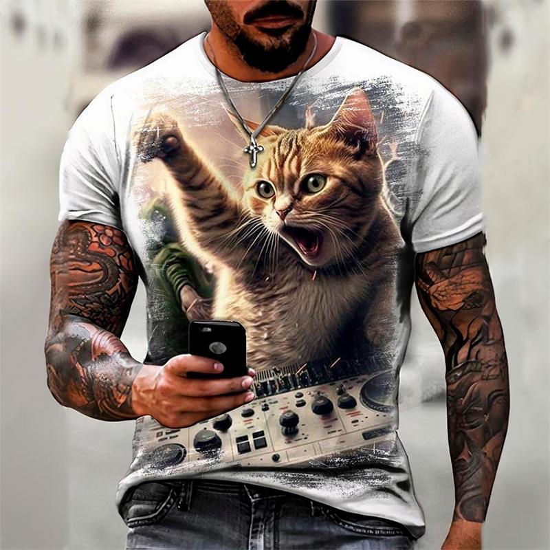

Hip Hop Cool Cat Vintage T-shirt Men s Clothing Street Personality Short Sleeve T Shirts Summer Leisure Daily Fashion Top 6XL