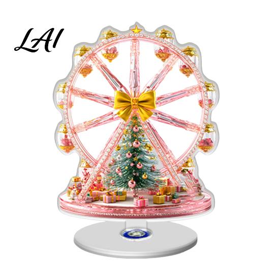 Festive Desktop Decor Acrylic Ferris Wheel Christmas Ornament 360° Rotating Snow House Tabletop Holiday Ornaments Decor Decoration for Offices Home