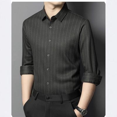 Men's Luxury Striped Cashmere Silk Long-Sleeve Business Casual Shirt