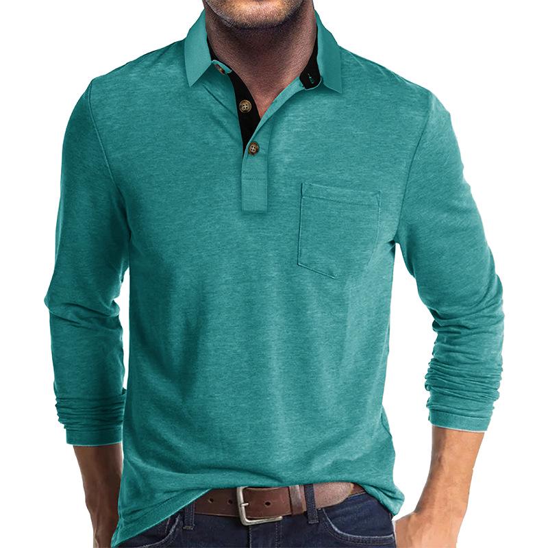 Men's European & American Long Sleeve Polo Shirt - Turn-Down Collar, Autumn/Winter Base Layer