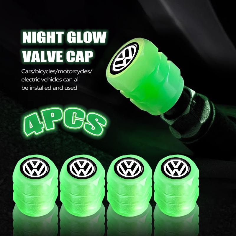Valve Stems Caps 4PCS Car Luminous Tire Valve Cap Fluorescent Night Glowing Decor For Volkswagen VW Passat Golf 4 5 6 Tiguan Pol zg4
