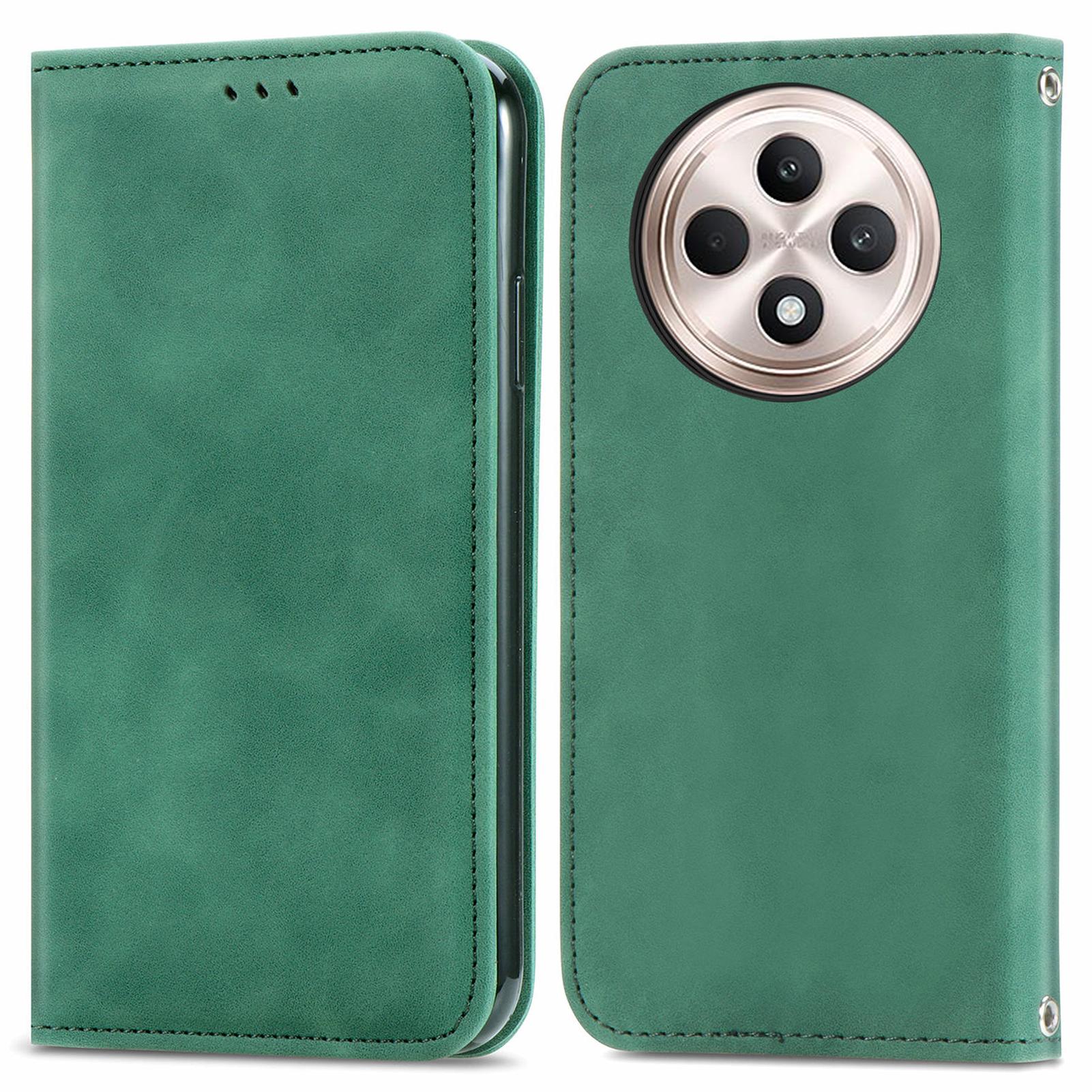 

For Oppo Reno12 F 5G Leather Case with Card Holder Magnetic Absorption Phone Cover Green