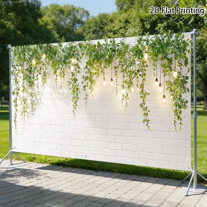 2D Green Vine Bulb Light Brick Wall Background Cloth Live Stream Portrait Backdrop