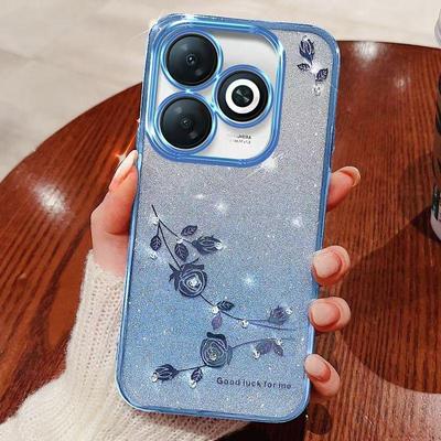 Phone Case For Infinix Smart 8/ Tecno Spark Go 2024 Flash Pink Flower Transparent Shock Protection Luxury Diamond Shining Protective Cover