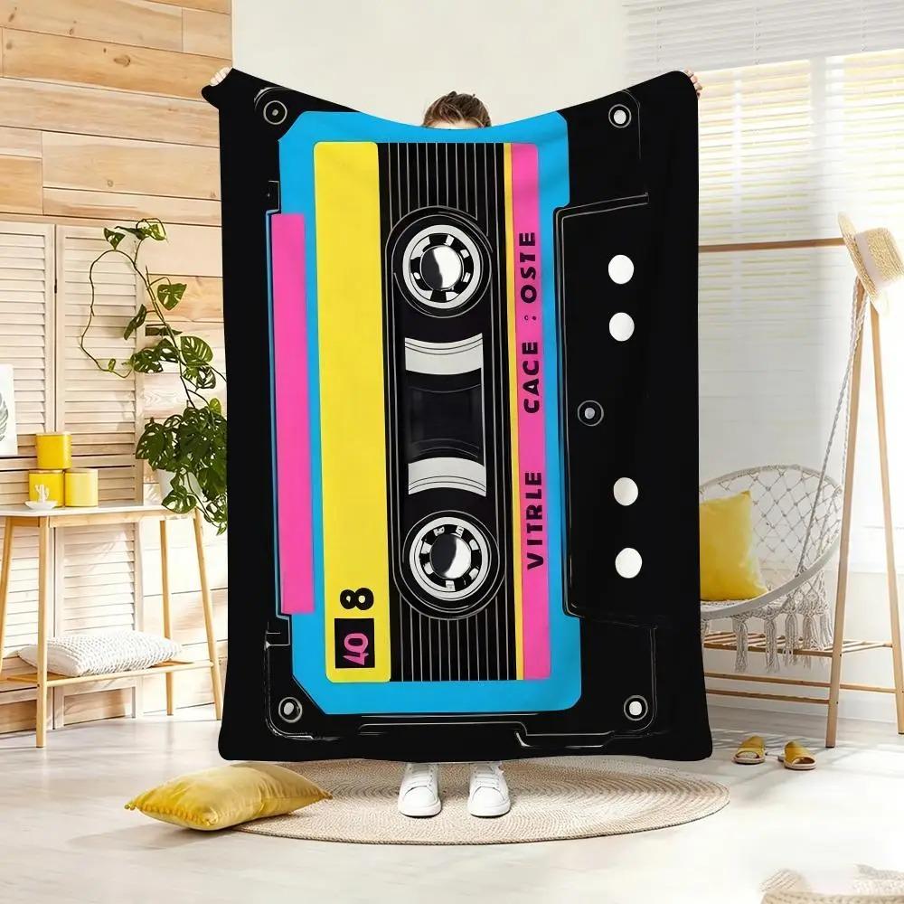 Retro Cassette Tape Throw Lightweight Flannel Blanket Soft Skin-friendly for Summer Cooling