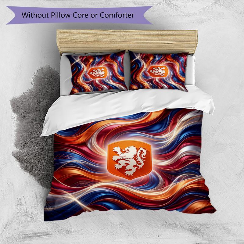 Netherlands Football Printed Bedding 3 Piece Set Cozy Breathable Bed Cover Set as Housewarming Holiday Gift