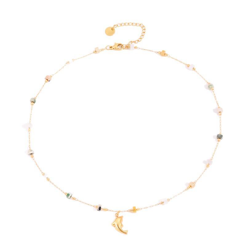 Goldener Delfin Titanstahl Halskette - Meeres Schlüsselbein Kette Edelstahl Schmuck für Damen