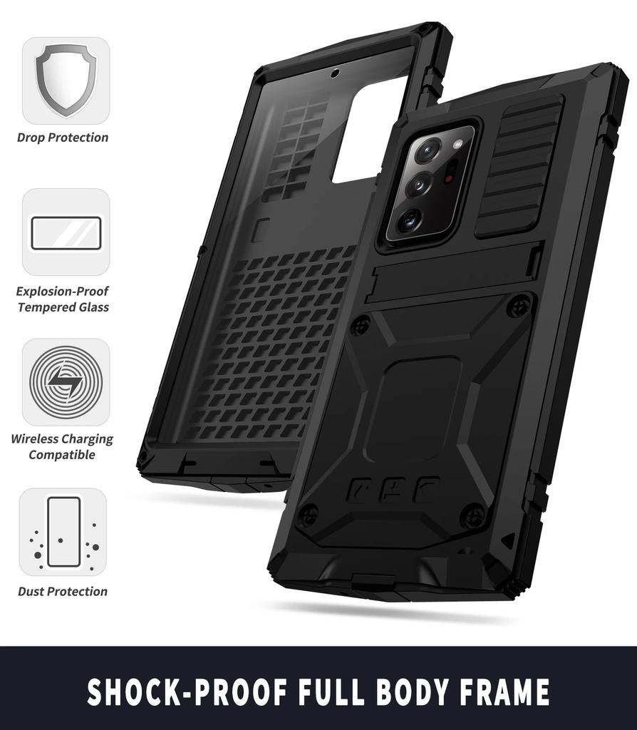 Für Samsung Galaxy S25 S24 S23 S22 S21 S20 Plus Note 20 Ultra 360 Vollmetall-Aluminium-Rüstungs-Halter-Hülle Stoßfeste Abdeckung