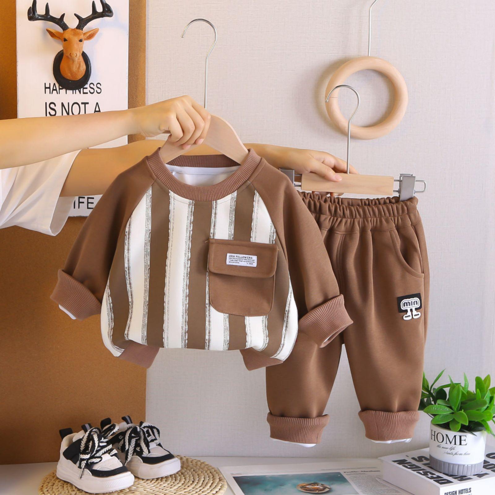 

Kids Casual Long-Sleeve Set, Comfortable Daily Wear Outfits 90 кофейный