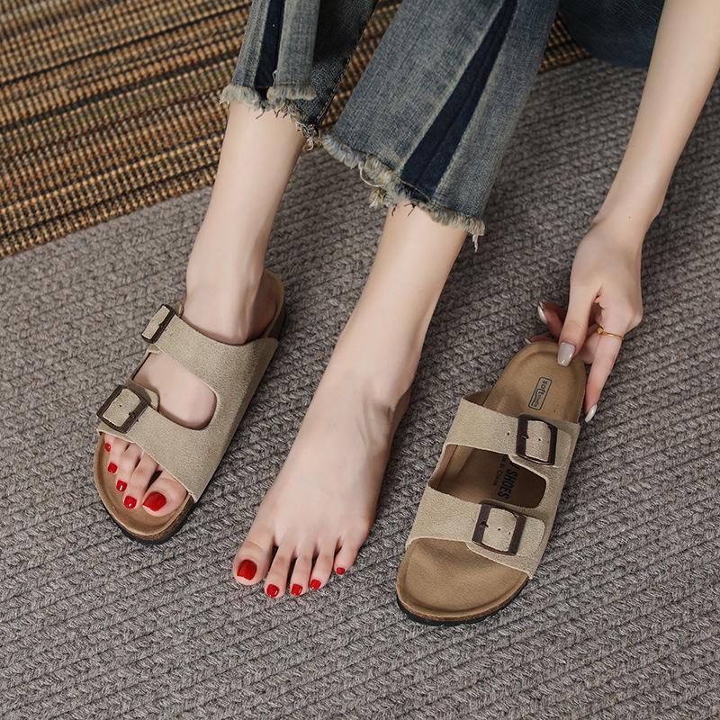 Women's Retro Genuine Leather Birkenstock Shoes, Inner Height-Increasing, Single Strap Beach Slippers, Sizes 35-46 Available