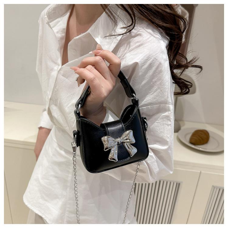 Butterfly Knot Faux Leather Mini Crossbody Bag Cute Small Chain Shoulder Purse for Women