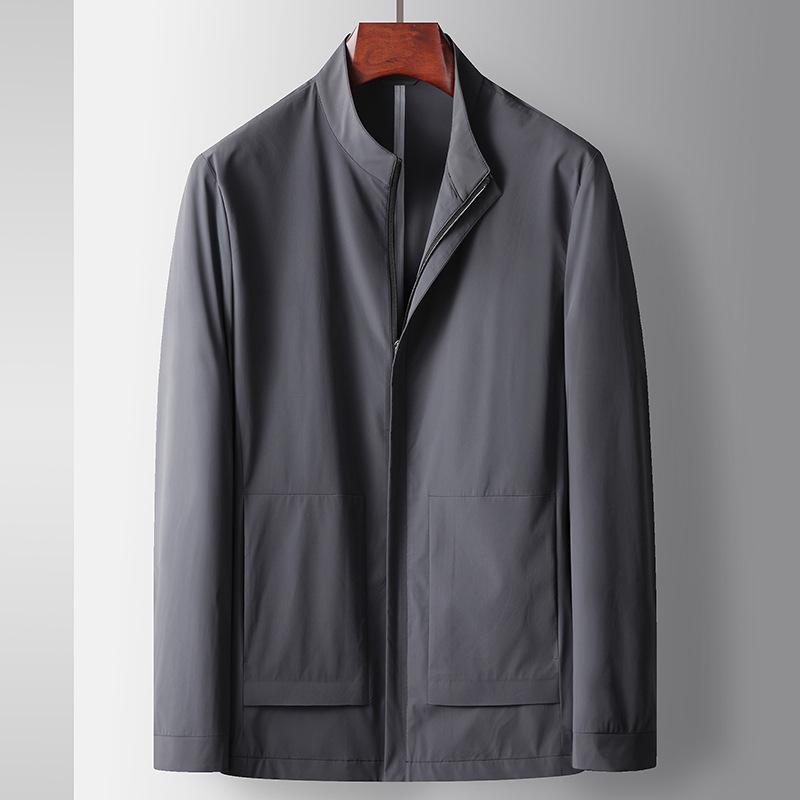 Spring and Autumn New Stand-up Collar Seamless Pressed Rubber Middle-aged and Young People Light Luxury Business Leisure Thin Jacket
