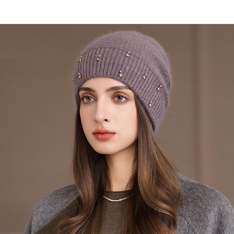 Rabbit Hair Hat Winter Knitted Hat Women's Pullover Wool Hat