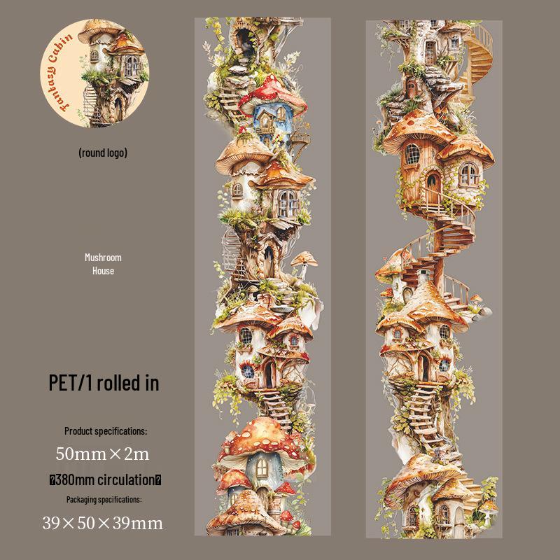 Fantasy Domek na stromě Bezešvá PET páska - Kreativní Chata DIY Samolepky s krajinou