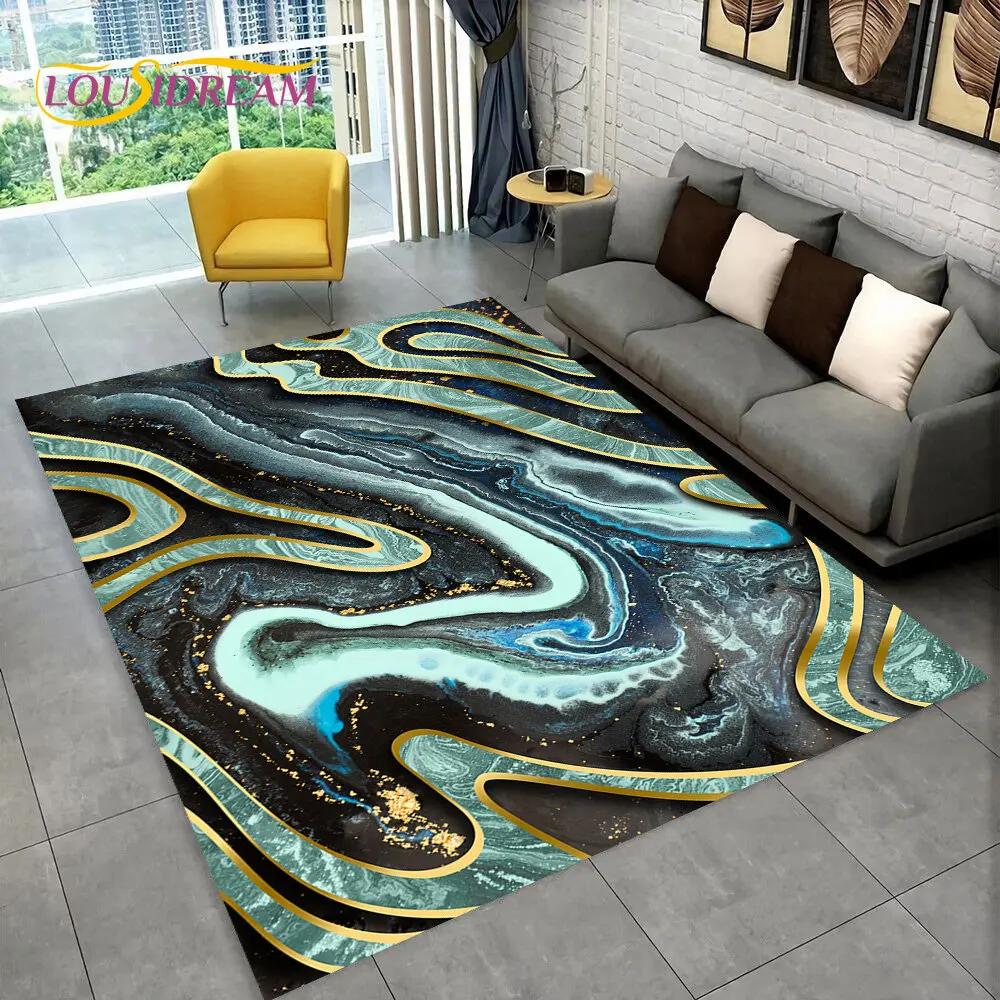 3D Colour Gold Nordic Marble Splendid Area Rug,Carpet for Home Living Room Bedroom Sofa Doormat Kitchen Decor,Non-slip Floor Mat