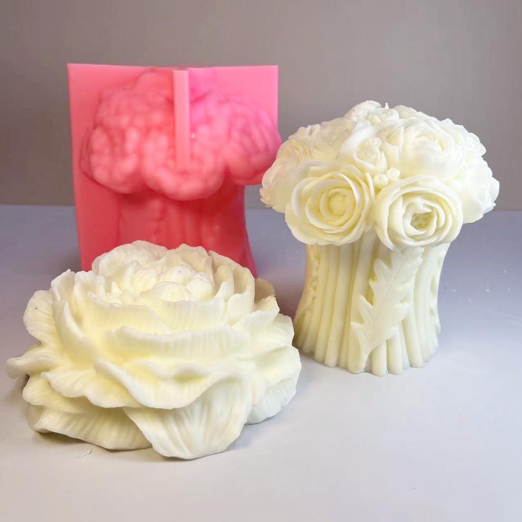3D Christmas Decorative Flower Candle Silicone Mold Dahlia Silicone Cake Baking Mold Sugar craft Chocolate Cupcake Resin Tools