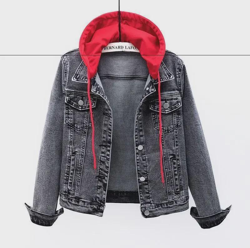 2025 Women's Short Slim Hooded Denim Jacket – Korean Style, Long-Sleeved, for Spring & Autumn Students