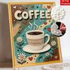Pearl Painting DIY Kit Coffee Cup Theme Frameless Shiny Bead Canvas Creative Craft for Home Wall Decor Modern Art Aesthetic Kitchen Room Decoration