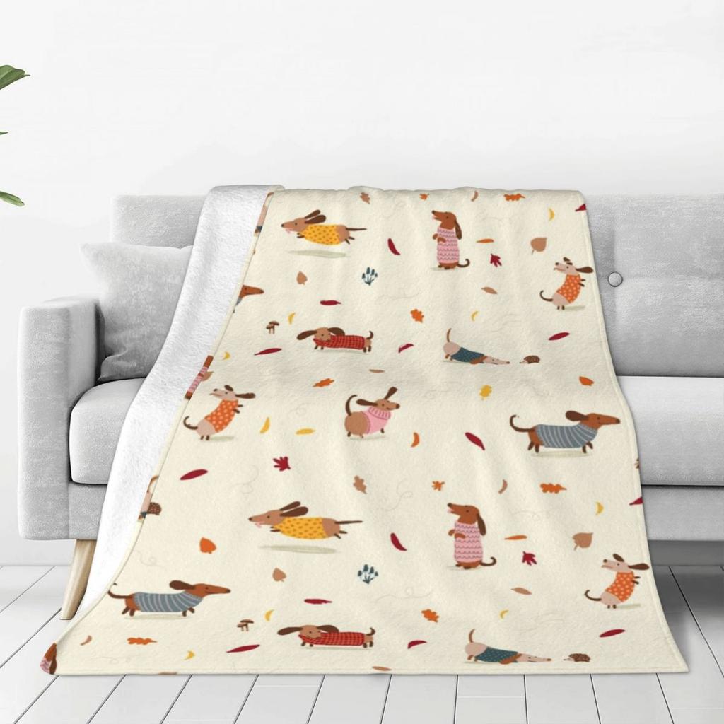 Dachshund In Sweaters Pattern Blankets Fleece Spring/Autumn Cute Super Warm Throw Blanket For Bed Couch Plush Thin Quilt