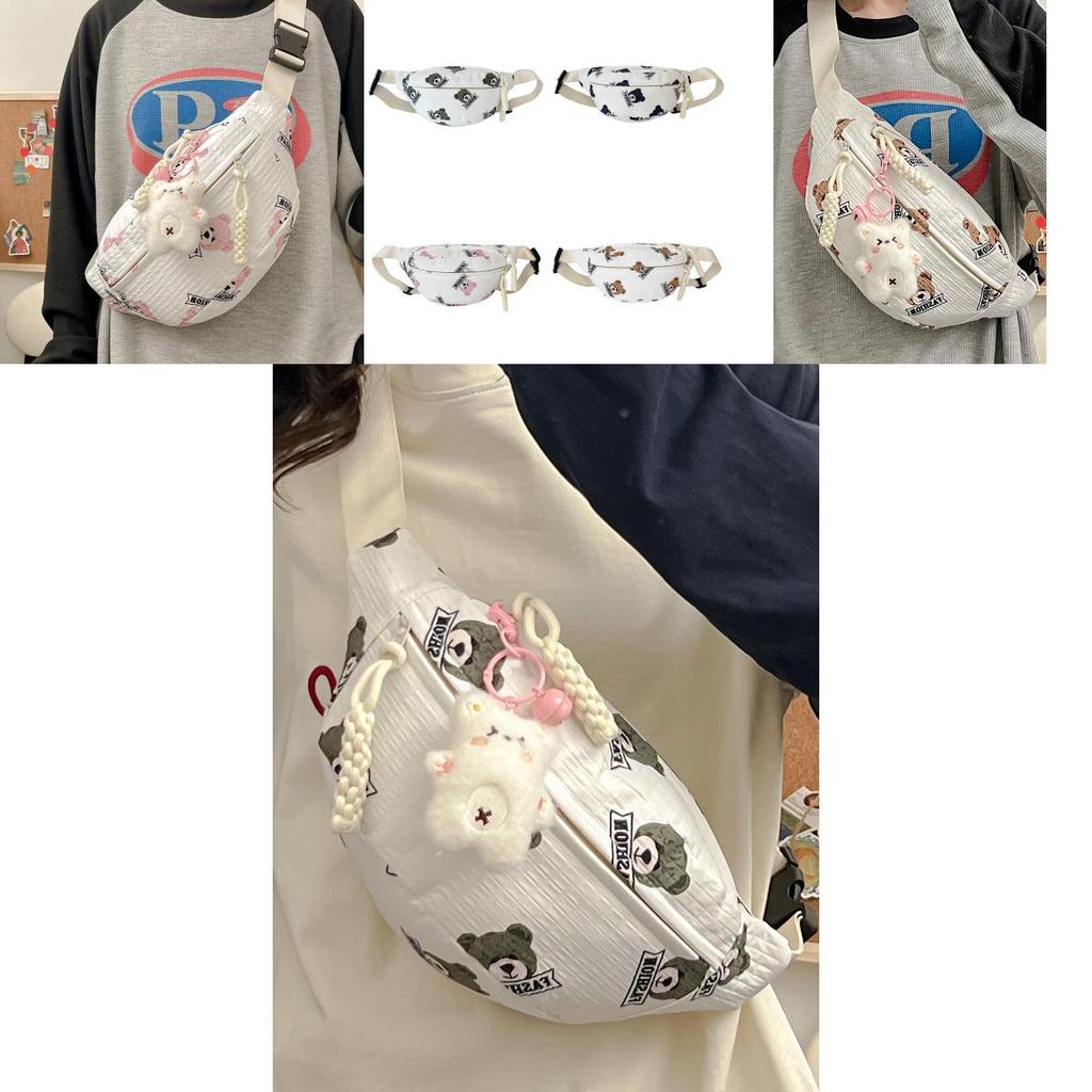 Trendy Nylon Bear Print Chest Bag For Casual Wear With Stylish Fresh Sweet Design