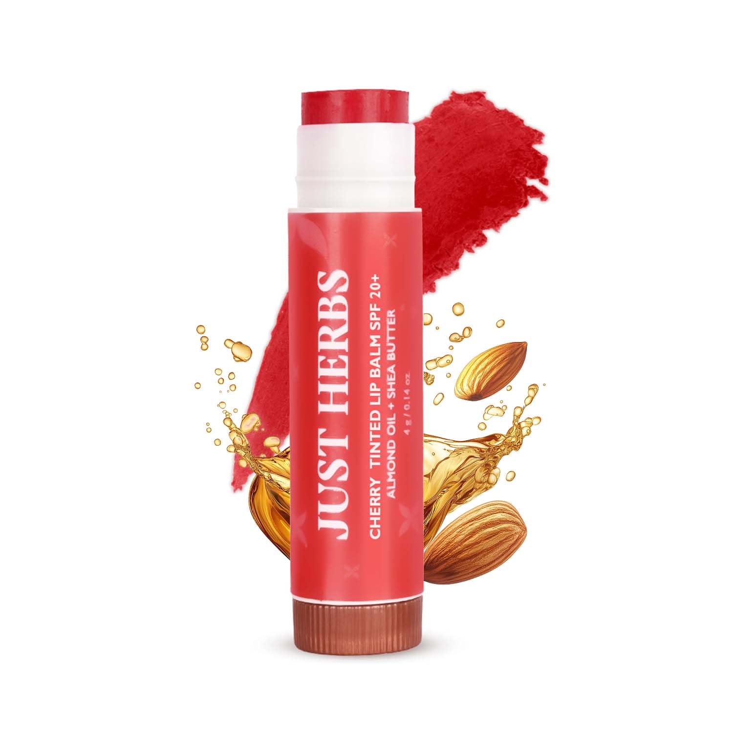 Just Herbs Tinted Lip Balm with SPF 20+ for Dry & Chapped Lips for Men & Women | Hydrating Lip Balm for Pigmented Lips - Cherry, 4g