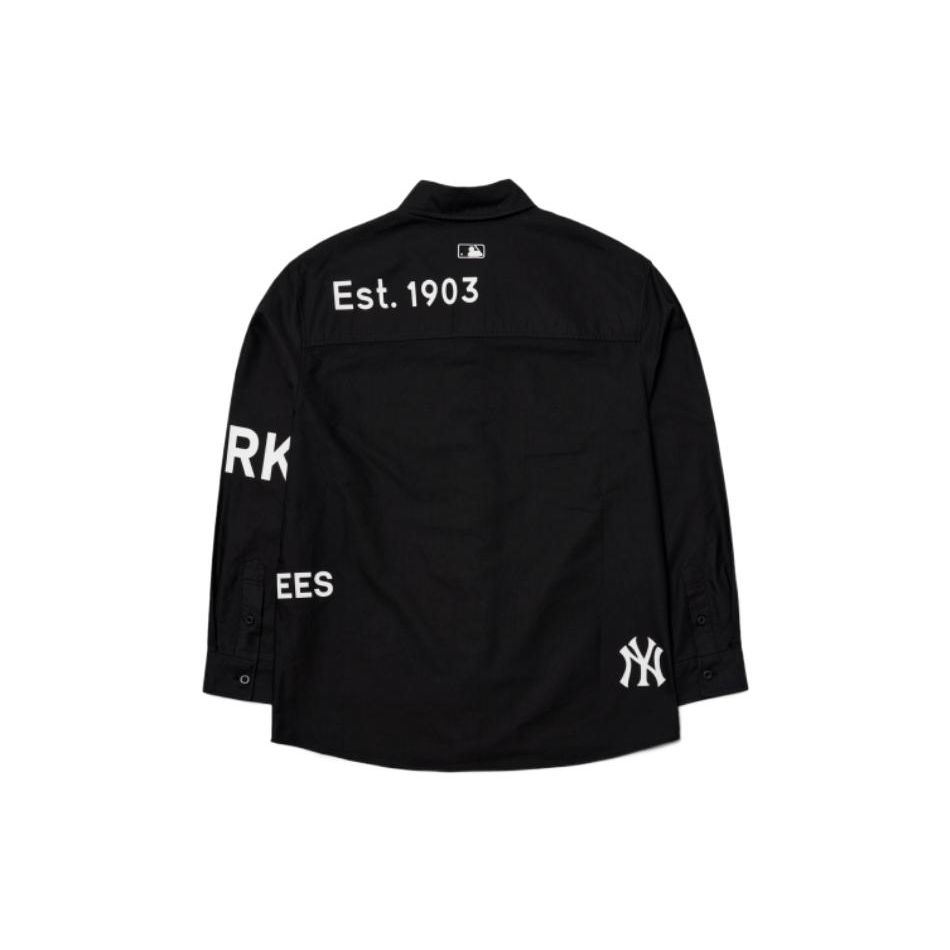MLB Basic Logo New York Yankees Letter Print Logo Canvas Long Sleeve Shirt Unisex shirts Black 3AWS00121-50BKS