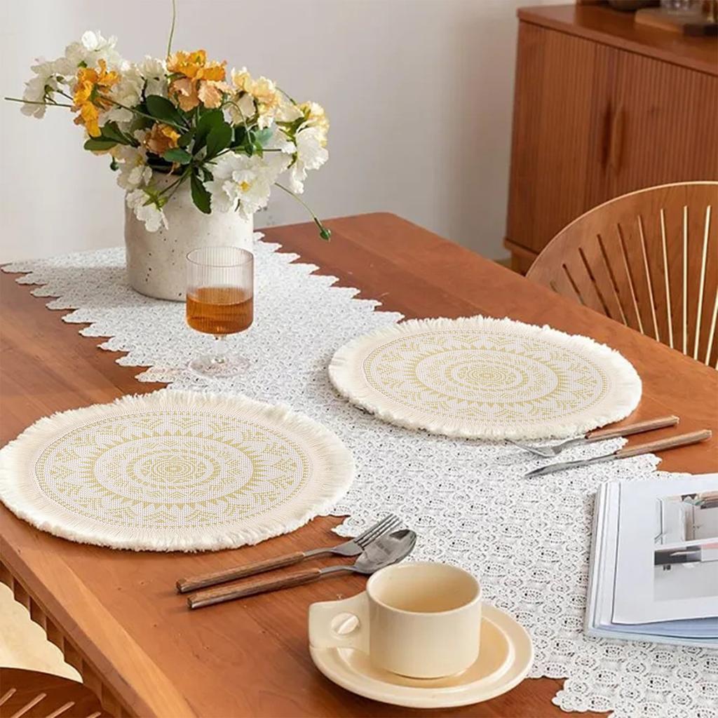 Bohemian Style Woven Light Luxury Meal Pad Fabric Tassel Heat Insulation Pad Non-Slip Tableware Heat Resistant Pad Table Mat