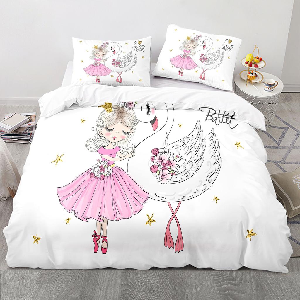 Ballet Girl Swan Dance 3D Digital Printing Bedding Kit Bedding Three-Piece Set