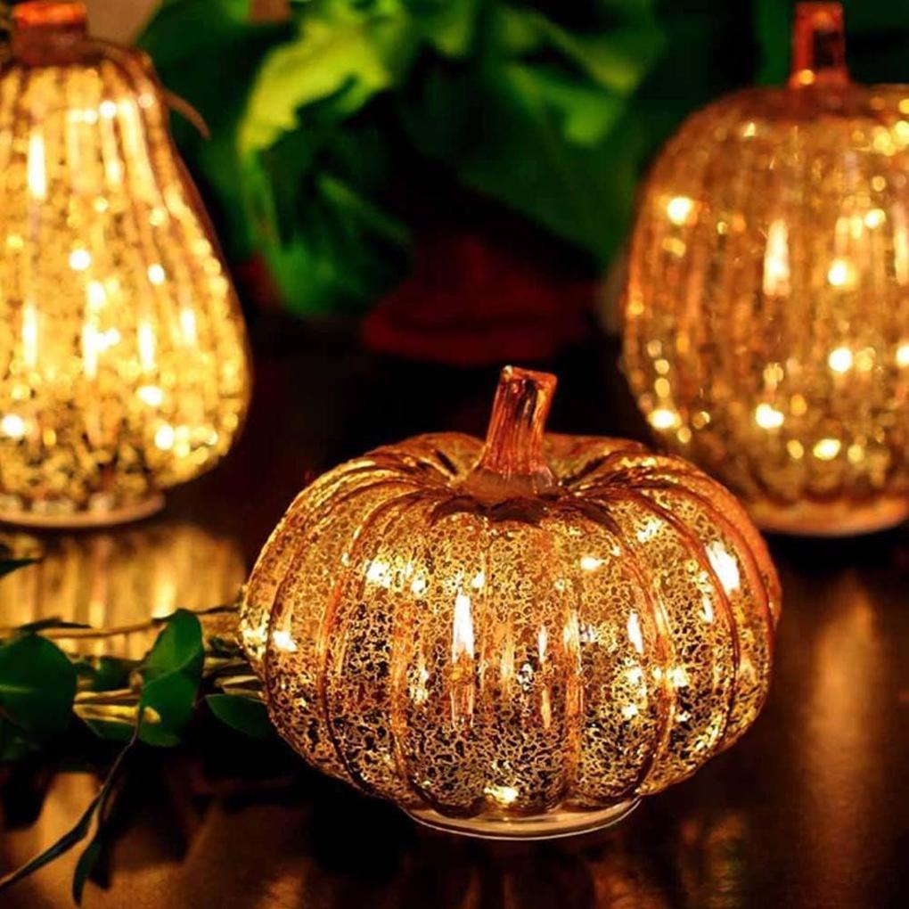 2025 New 1PC Decorative Pumpkin Lights , Faux Pumpkin Figurines with Glitter Effect, Plastic, for Indoor Home Decor, Living Room
