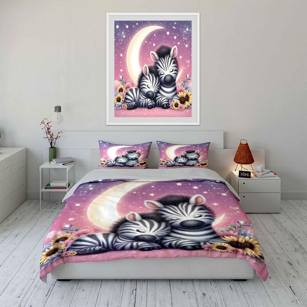 Dreamy Zebras Cuddling Together Duvet Cover Set With 3D Printing Design Soft Polyester Bedding Set All-Season Comfort
