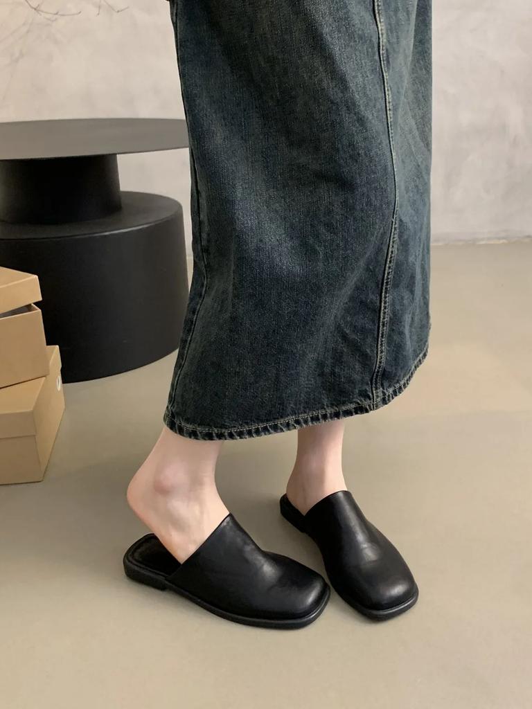 Fashion 2024 Summer Women Shoes Mules Shoes for Women Square Toe Slippers Women Chunky Heel Cover Toe Slippers Shoes Zapatos De Mujer
