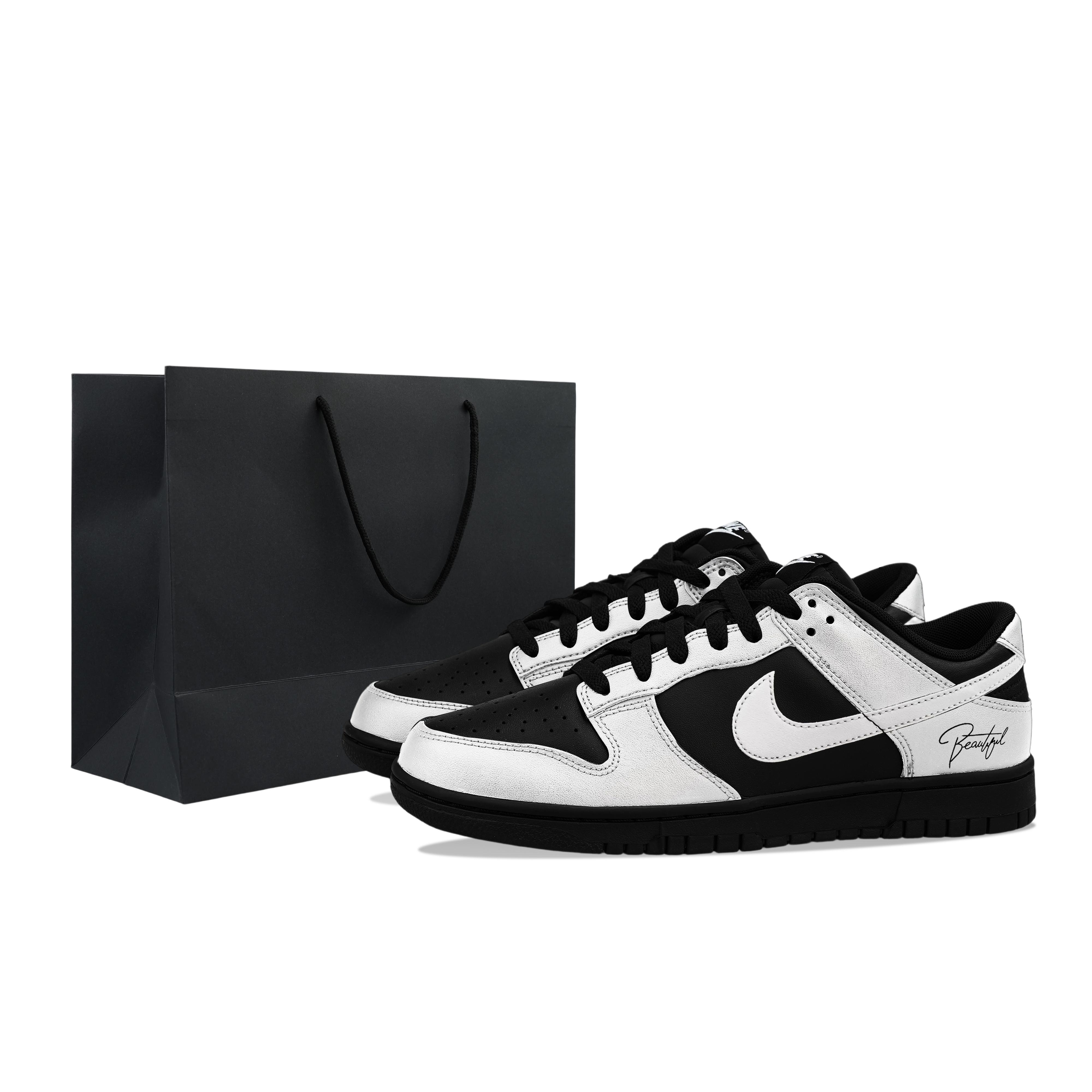 

Nike Dunk Low Leather Low top Casual Skateboard Shoes Men s Black Silver IO7606-010(Team1423-) 39