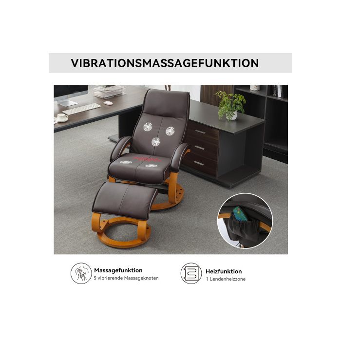 Fauteuil De Massage Avec Rembourrage Souple En PU Et Repose-pieds, Mécanisme De Massage À 5 Points, Marron
