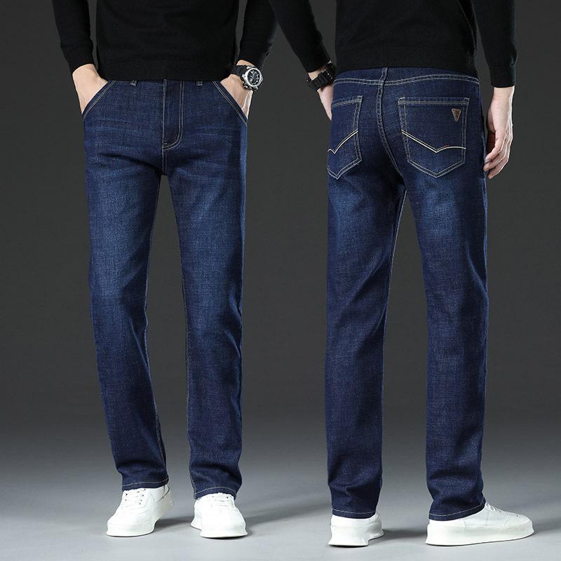 Autumn And Winter Thick Jeans Men'S Slim Fit Small Straight Leg New Men'S Pants Business Casual Men'S Long Pants Trendy Brand