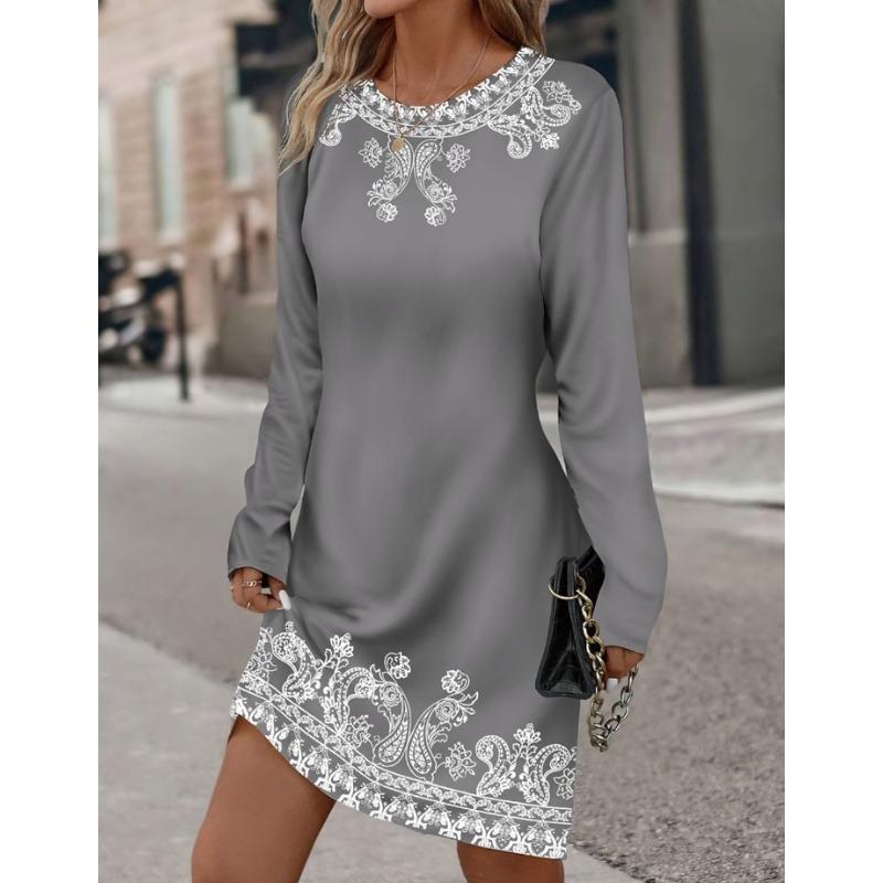 IHUASU Fashion Autumn Winter Long Sleeve O-Neck Casual Dresses