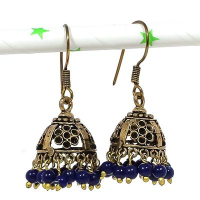Natural Indian Look Jhumki Gemstone Silver Tribal Bali Earring 1.50" P6z08