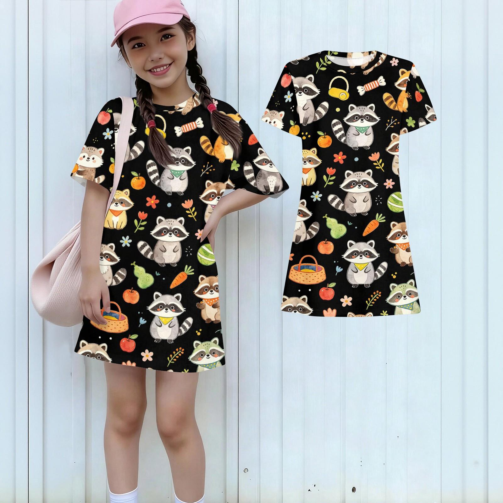 

Girls Loose Fit Short Sleeve Dress Lightweight Round Neck Casual Animal Print Summer Dress for Kids Comfortable Daily Wear 100