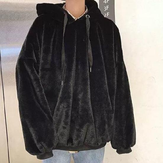 Kordelzug Lange Ärmel Elastische Bündchen Dick Warm Pullover Hoodie Herbst Winter Einfarbige Beidseitige Plüsch Unisex Kapuzenpullover