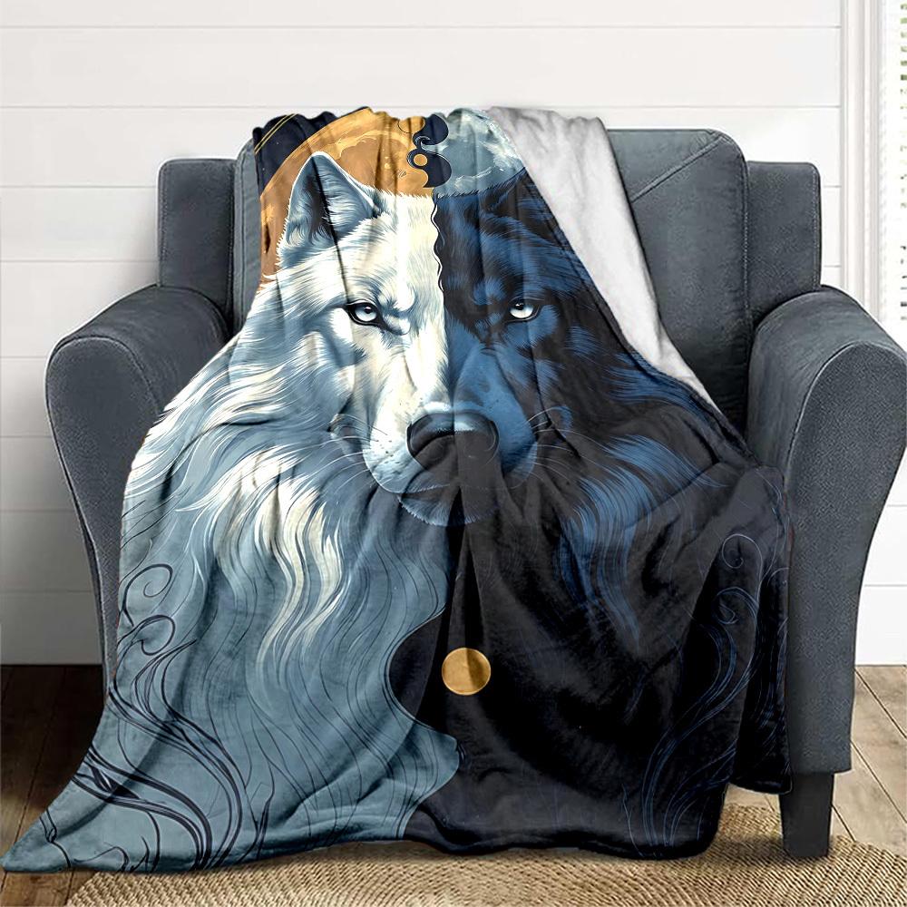 1pc Wolf Moon Blanket, Lightweight Flannel Throw Blanket for Sofa, Bed, Travel, Camping, Living Room, Office, Couch, Chair, and Bed