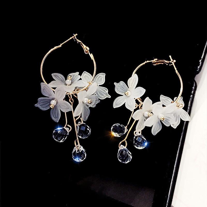 1Pair Sweet Transparent Flower Leaf Drop Earrings For Women Girls Temperament Long Tassel Earrings Jewelry Accessories Gifts