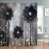 Shiny Black Rose Flowers Printed Fabric Shower Curtain, Bathroom Decorative Shower Curtain, Waterproof Shower Curtain With Hooks